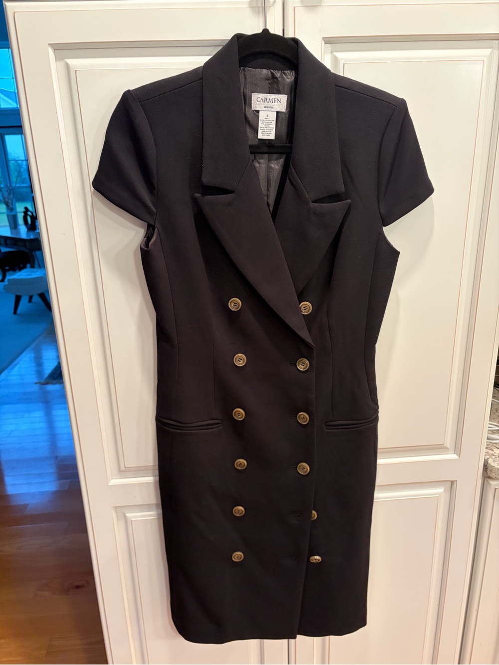 Carmen Marc Valvo Black Double-Breasted Midi Dress